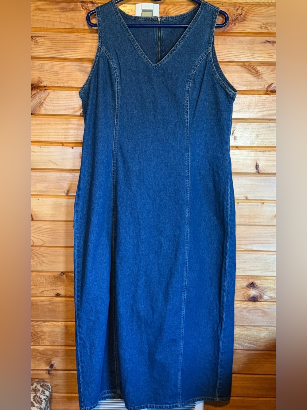 Vintage V-Neck Sleeveless Denim Maxi Dress - Dark Blue